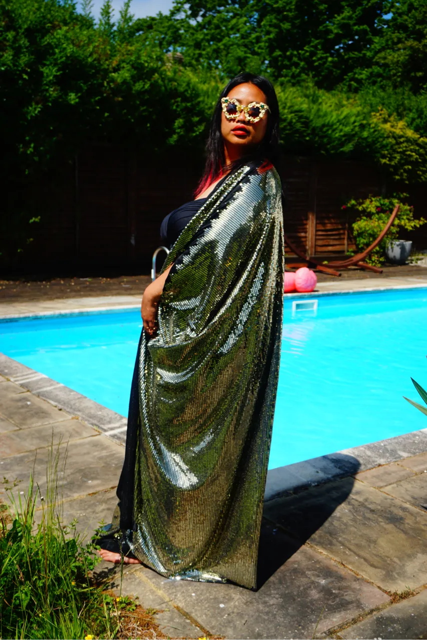 Gold Sequin Studio 54 Sparkle Sequin Kaftan Gown / Kimono Robe