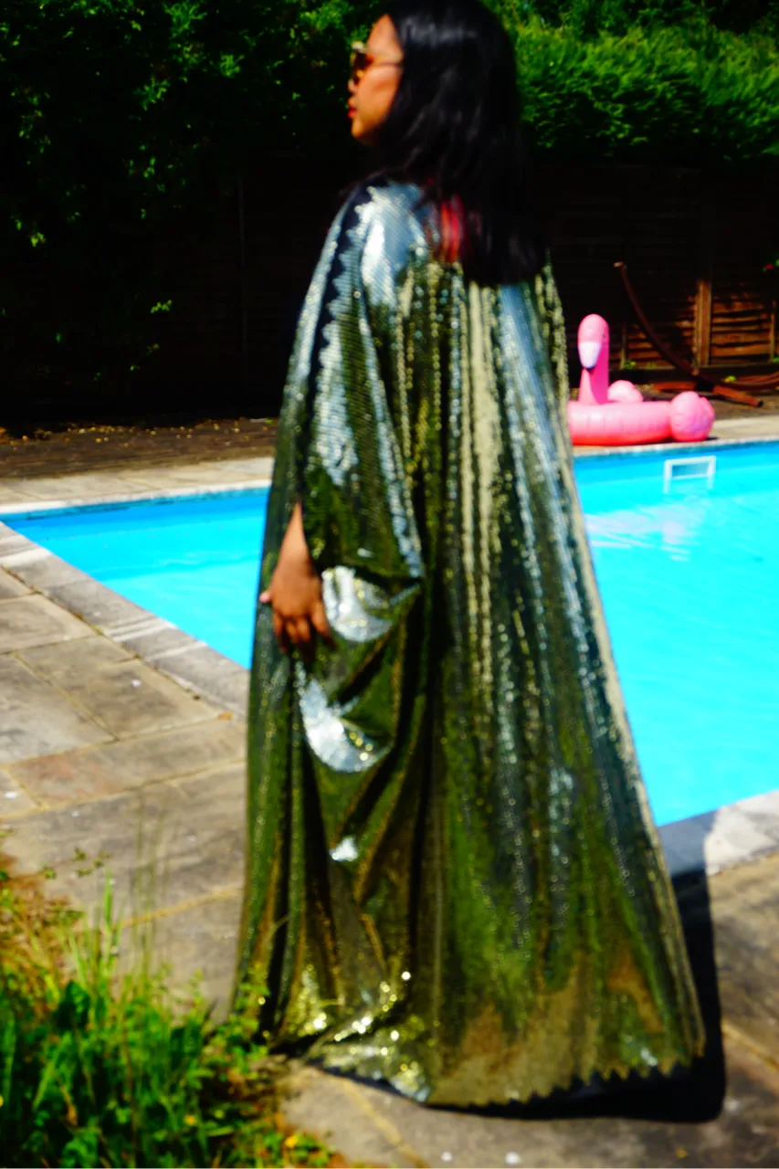 Gold Sequin Studio 54 Sparkle Sequin Kaftan Gown / Kimono Robe