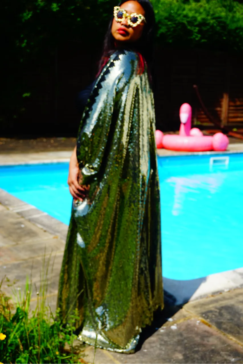 Gold Sequin Studio 54 Sparkle Sequin Kaftan Gown / Kimono Robe
