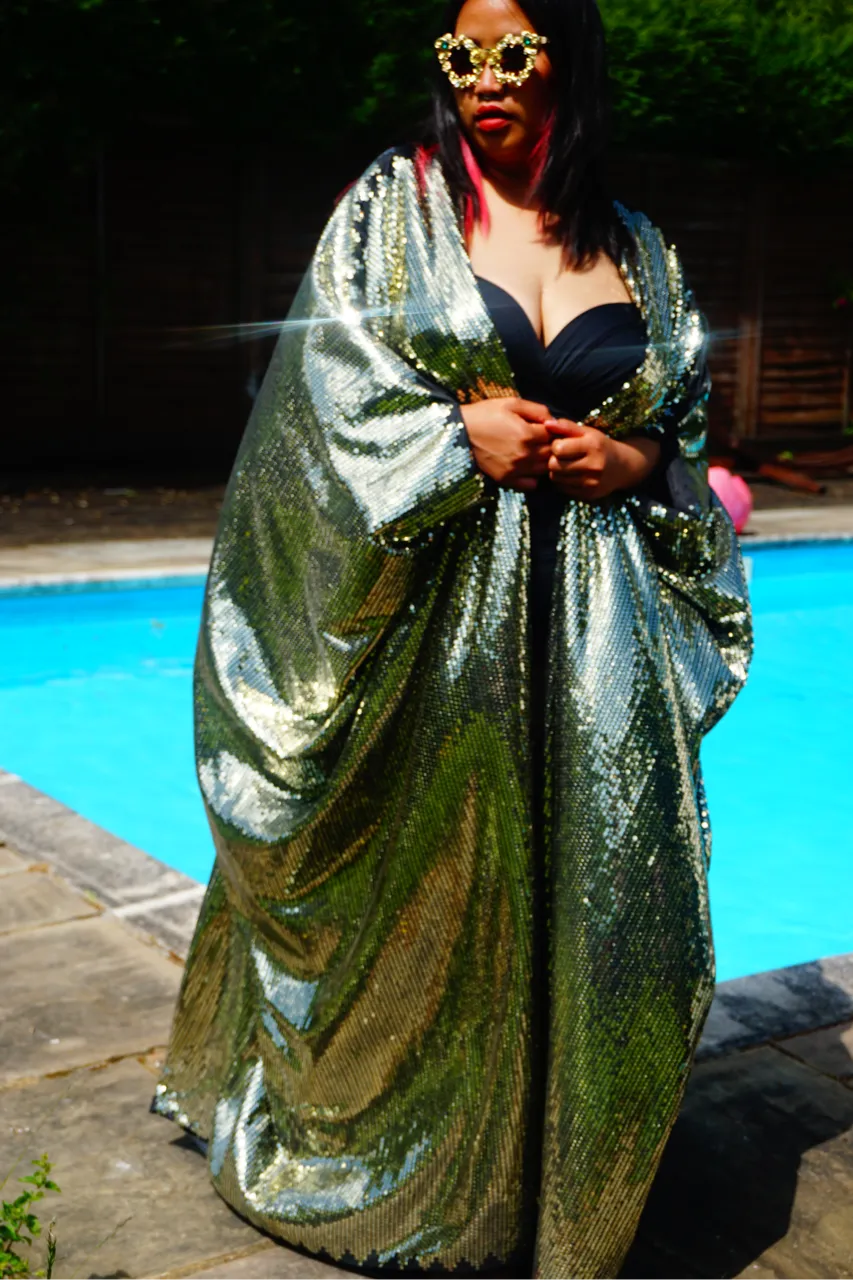 Gold Sequin Studio 54 Sparkle Sequin Kaftan Gown / Kimono Robe