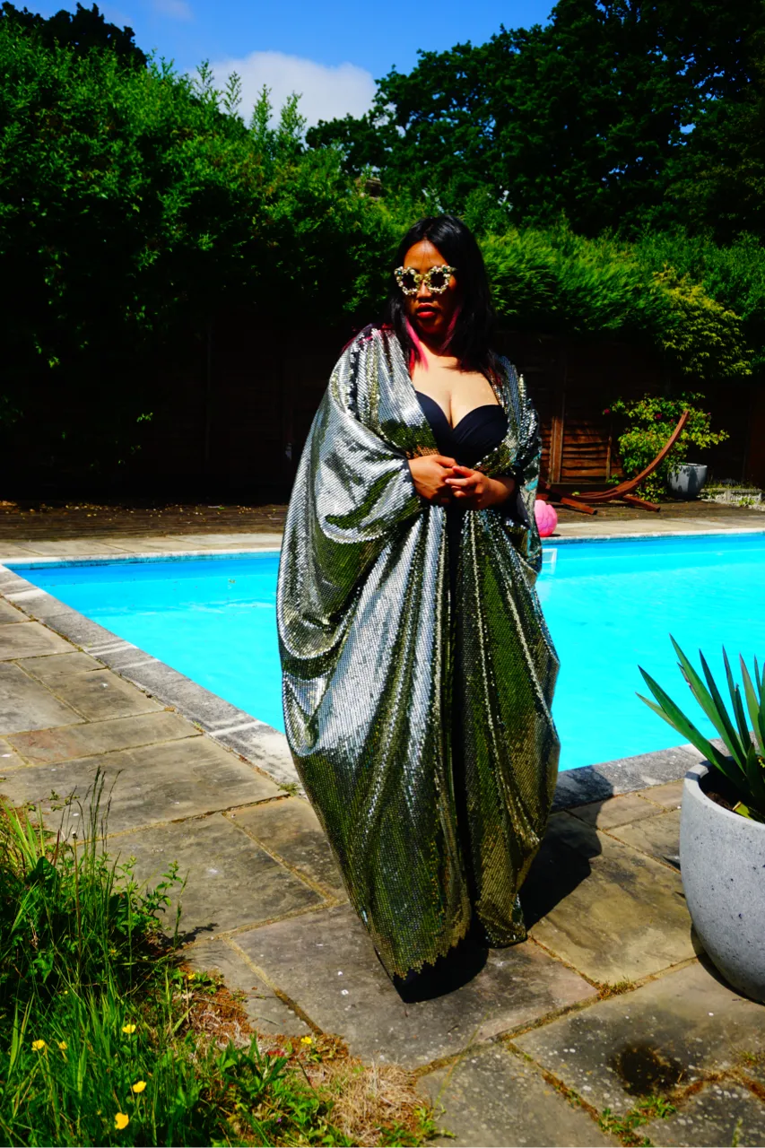 Gold Sequin Studio 54 Sparkle Sequin Kaftan Gown / Kimono Robe
