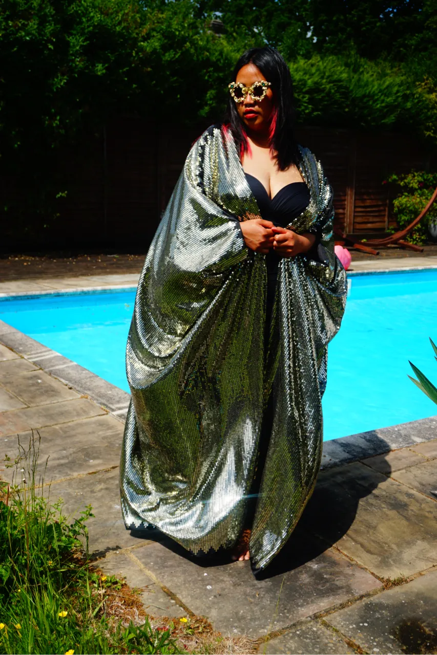 Gold Sequin Studio 54 Sparkle Sequin Kaftan Gown / Kimono Robe