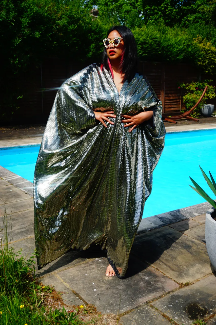 Gold Sequin Studio 54 Sparkle Sequin Kaftan Gown / Kimono Robe