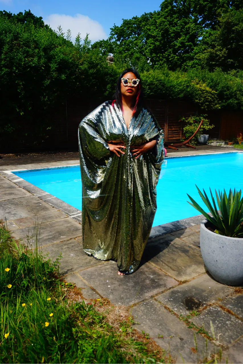 Gold Sequin Studio 54 Sparkle Sequin Kaftan Gown / Kimono Robe