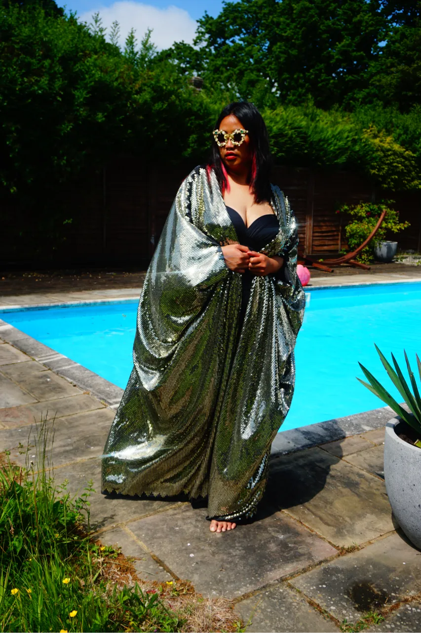 Gold Sequin Studio 54 Sparkle Sequin Kaftan Gown / Kimono Robe