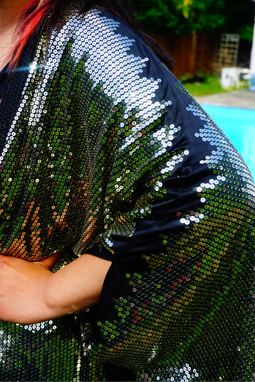 Gold Sequin Studio 54 Sparkle Sequin Kaftan Gown / Kimono Robe
