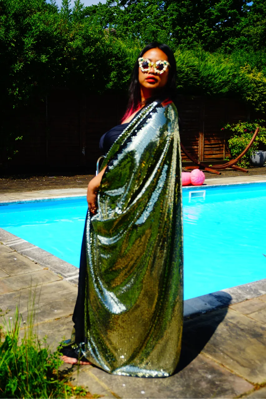 Gold Sequin Studio 54 Sparkle Sequin Kaftan Gown / Kimono Robe