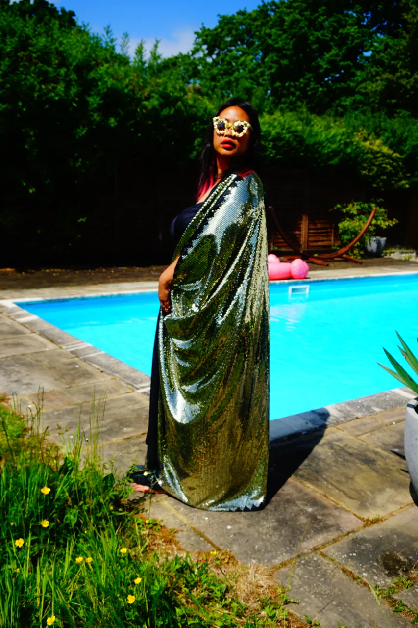 Gold Sequin Studio 54 Sparkle Sequin Kaftan Gown / Kimono Robe