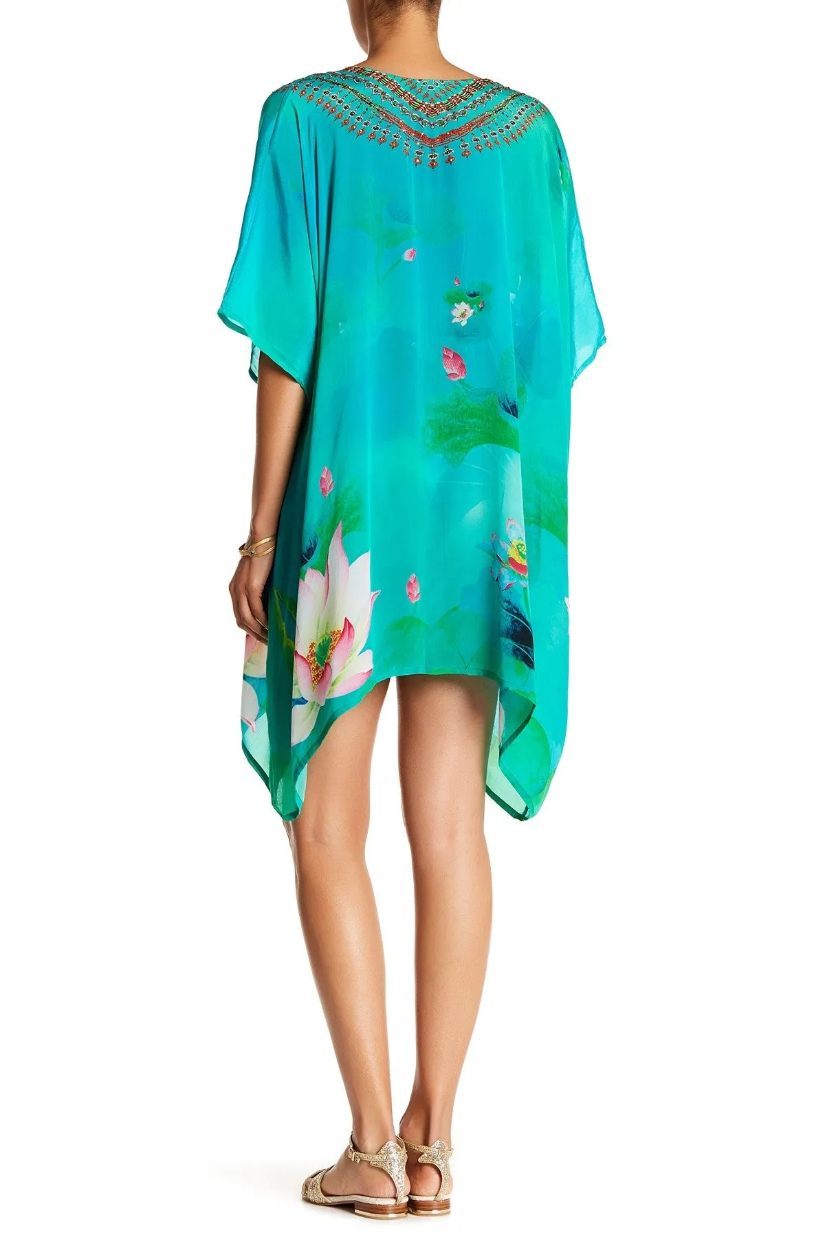 Green Short caftan Dress Floral print