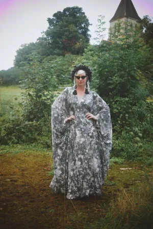 Grey sequin disc print Jersey V-neck Kaftan Gown