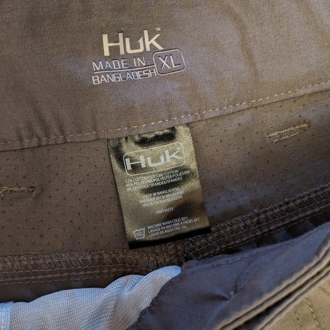 Huk Fishing Shorts Men XL Gray Quick Dry Lightweight Performance Outdoor Pockets