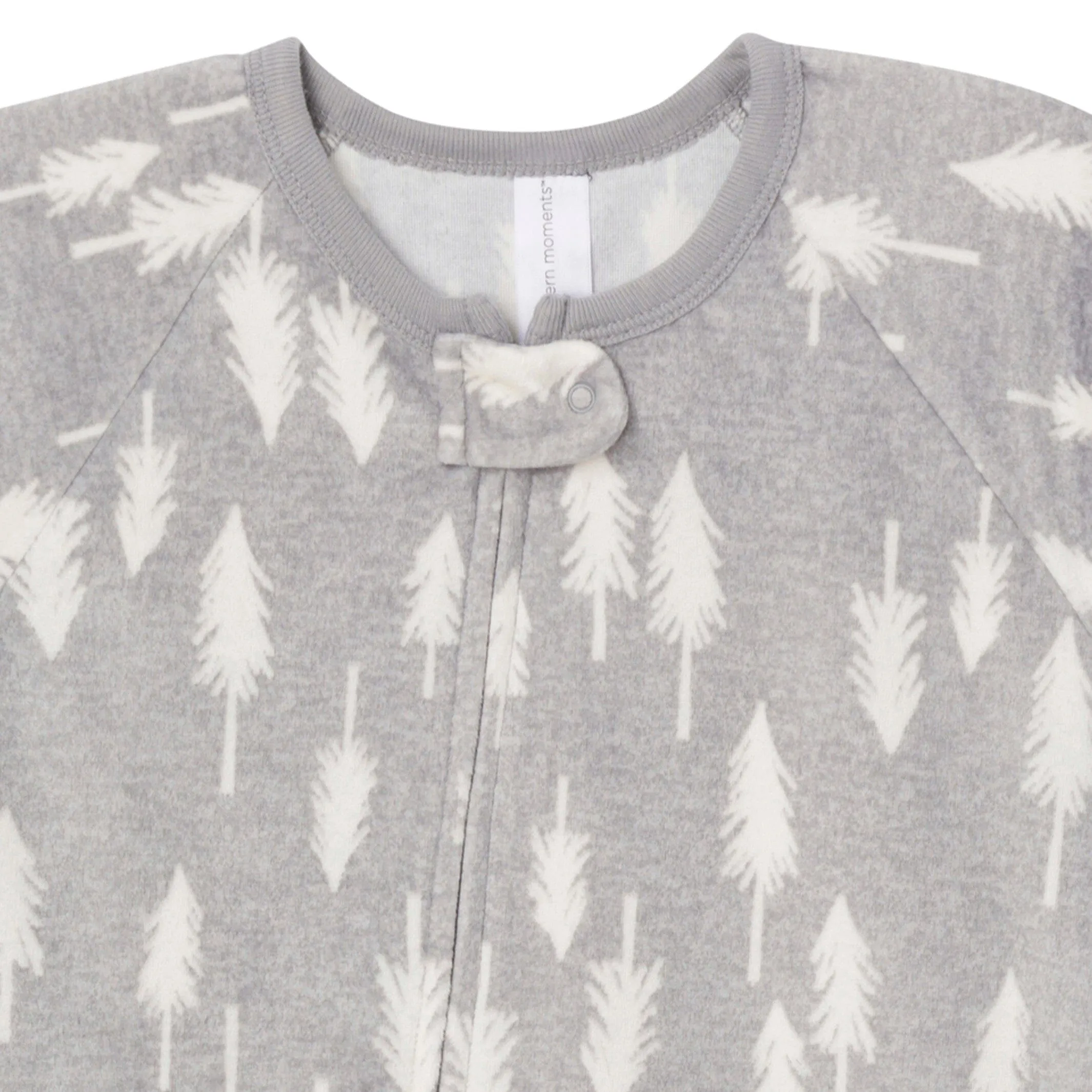 Infant and Toddler Neutral Grey Heather Trees Footed Fleece Pajamas