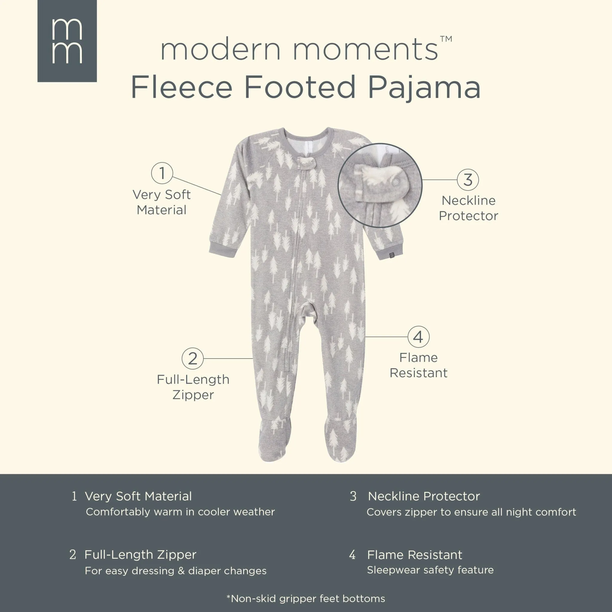 Infant and Toddler Neutral Grey Heather Trees Footed Fleece Pajamas
