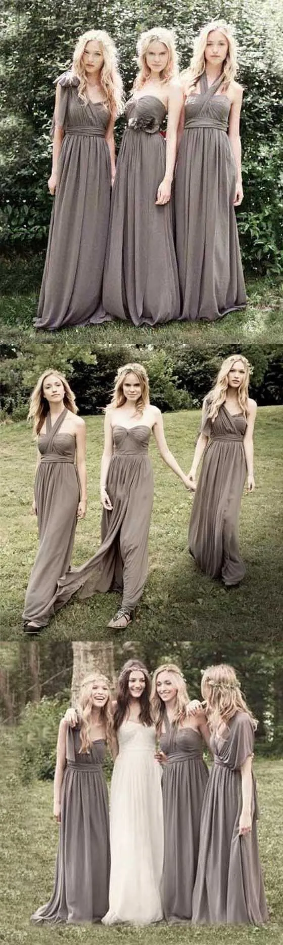 Junior Popular Convertible Chiffon Gray Cheap Long Bridesmaid Dresses Wedding Party, WG111