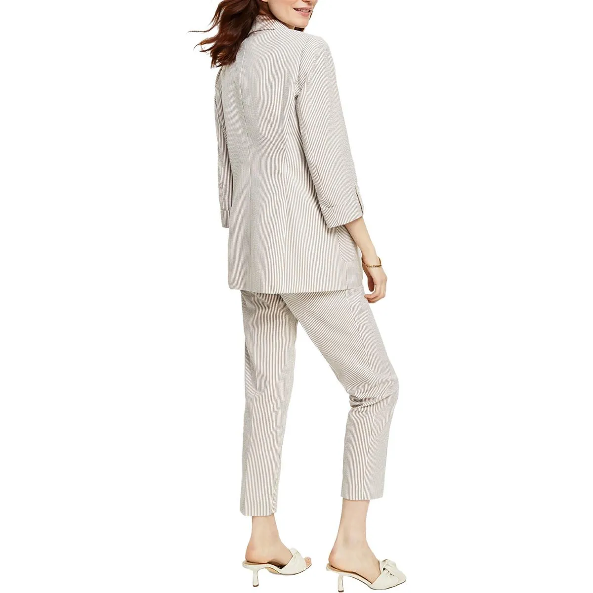 Kasper Womens Petites Sriped Long Sleeve Open-Front Blazer