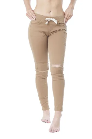 Khanomak Waist Drawstring Knee Slit Twill Skinny Pants