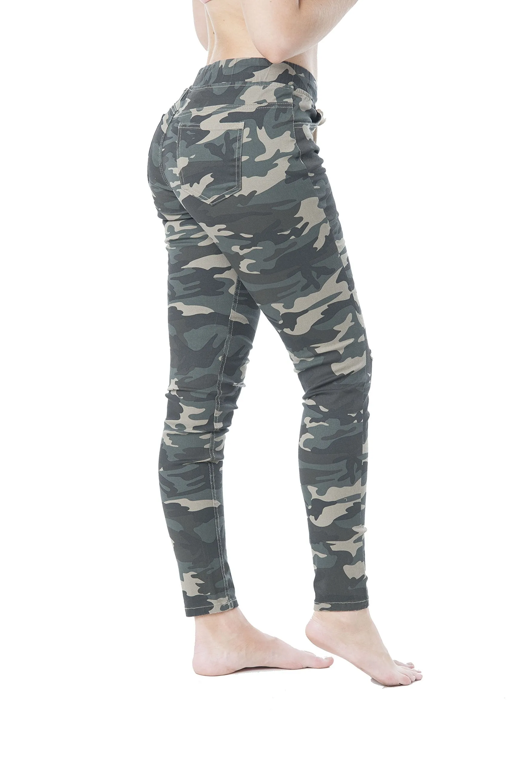 Khanomak Waist Drawstring Knee Slit Twill Skinny Pants