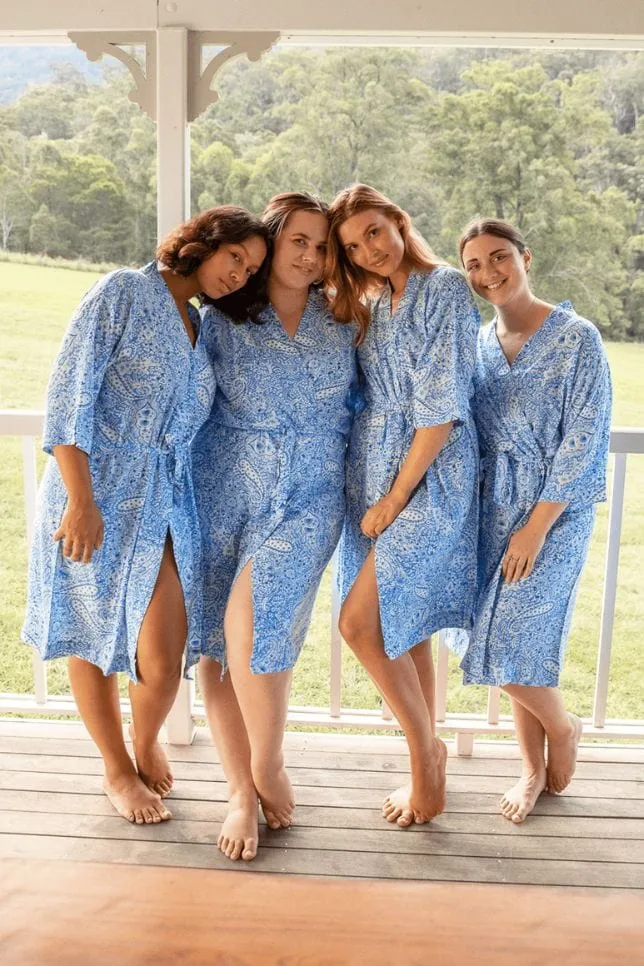 Kimono Resort Robe in Blue Paisley