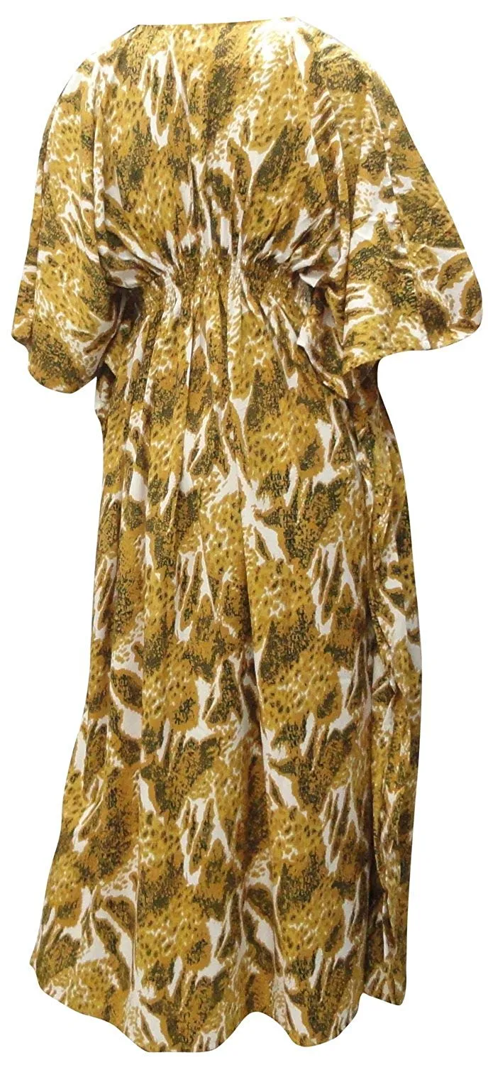 La Leela Soft Likre Kimono Hibiscus Beach Casual Nightwear Long Caftan Dress