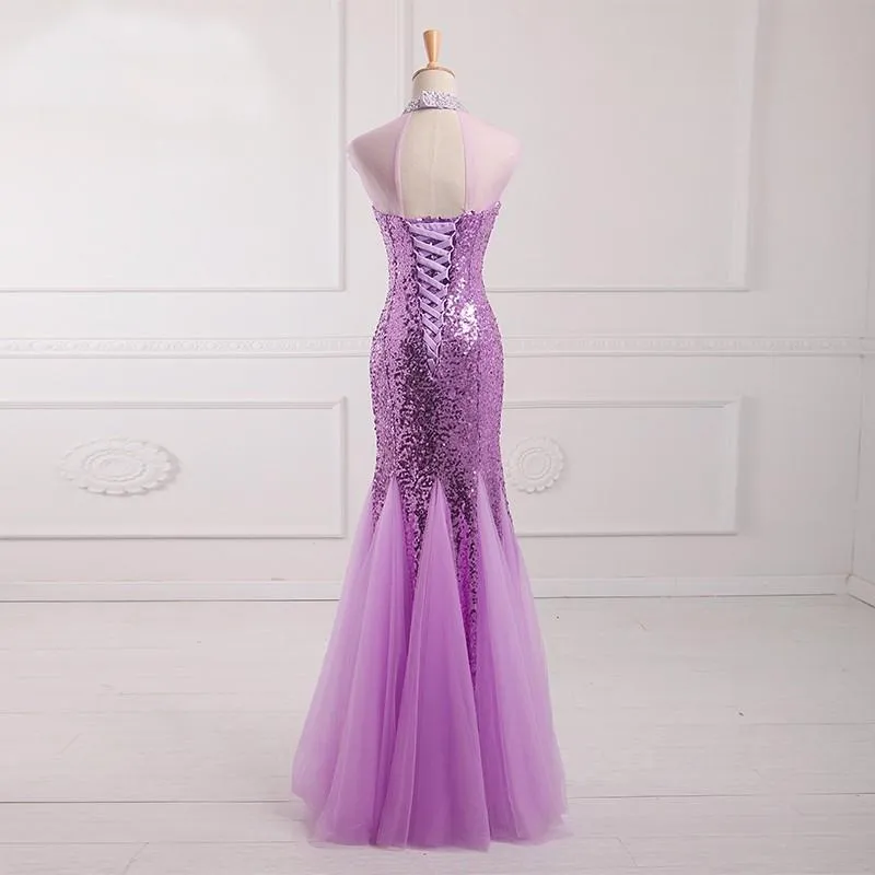 Long Prom Dresses, Sequin Prom Dresses, Sleeveless Prom Dresses, Halter Evening Dresses, Mermaid Prom Dresses , Floor-Length Prom Dress, Tulle Party Dress, LB0398