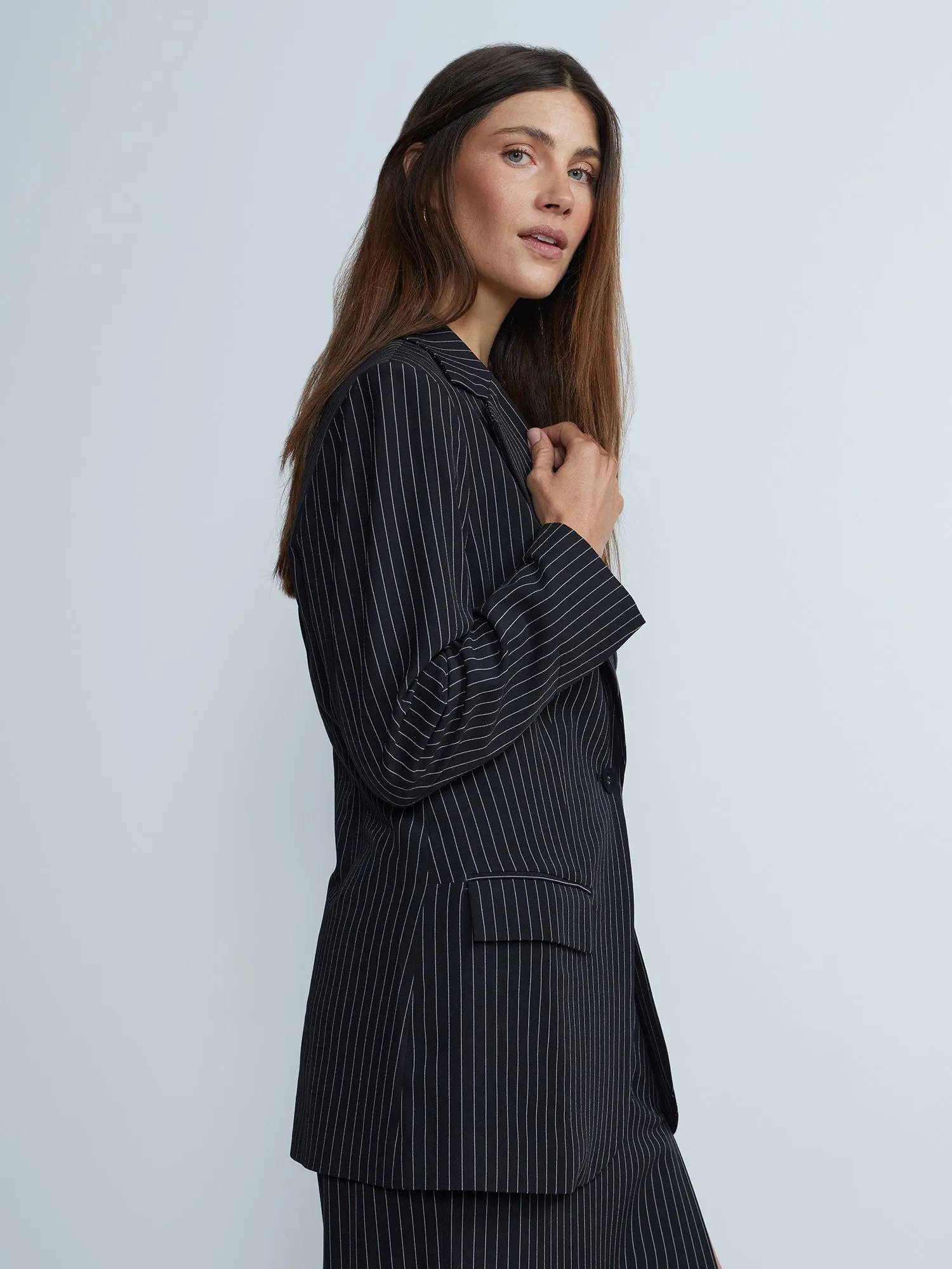 Long Sleeve Notch Lapel Striped Blazer