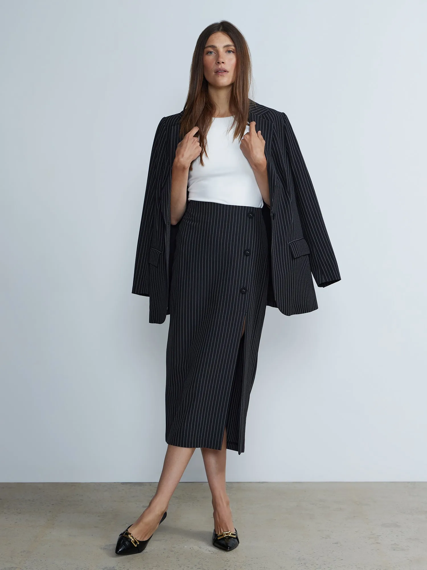 Long Sleeve Notch Lapel Striped Blazer