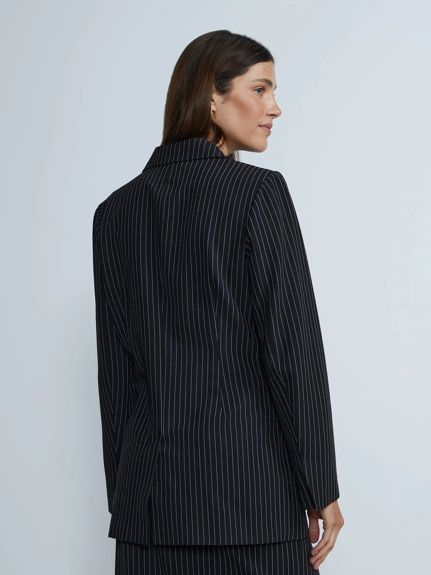 Long Sleeve Notch Lapel Striped Blazer