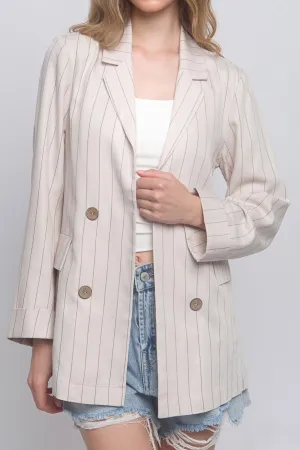 LT-80085JD-NTL - WOVEN STRIPED BLAZER- NATURAL 2-2-2(NOW $11.75 ONLY!)