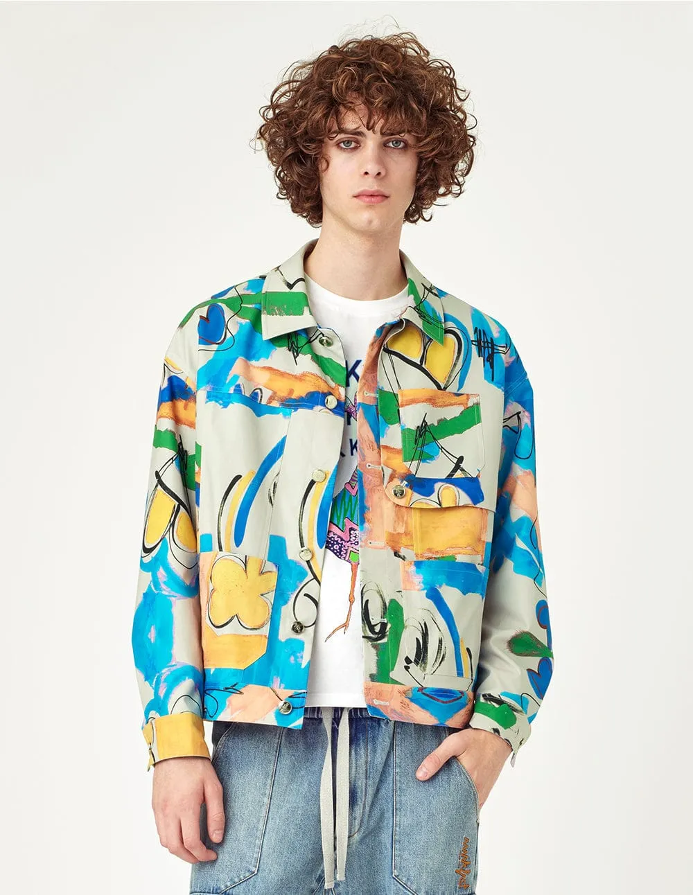 Men Printed Patch Pocket Jacket