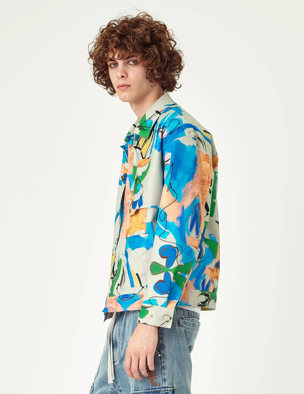 Men Printed Patch Pocket Jacket