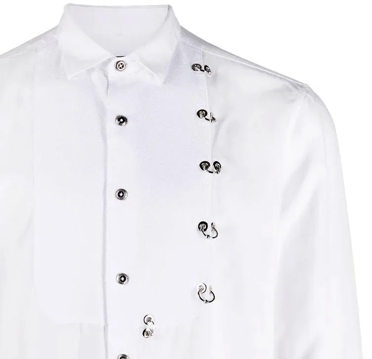 Men's John Richmond - "OCCHIELLO" Eyelet Accented Shirt in White