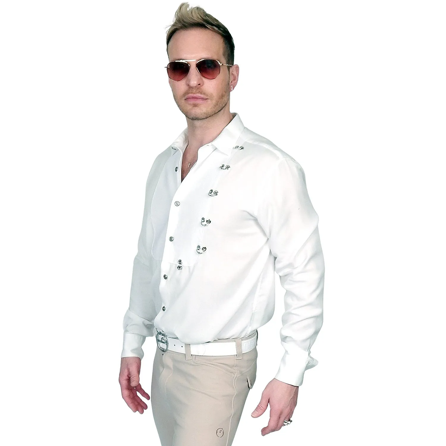 Men's John Richmond - "OCCHIELLO" Eyelet Accented Shirt in White