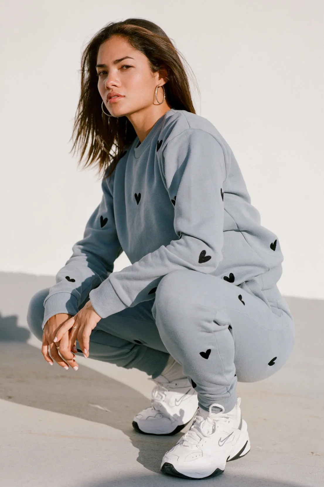 O&F Heart Embroidered Joggers - Blue/Grey