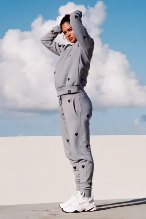 O&F Heart Embroidered Joggers - Blue/Grey