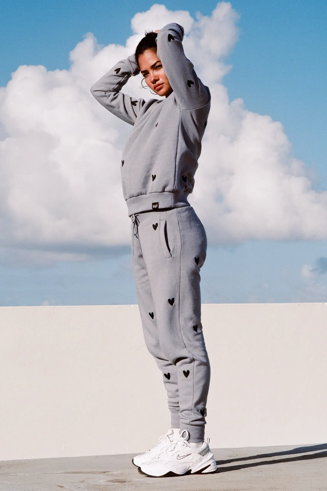 O&F Heart Embroidered Joggers - Blue/Grey