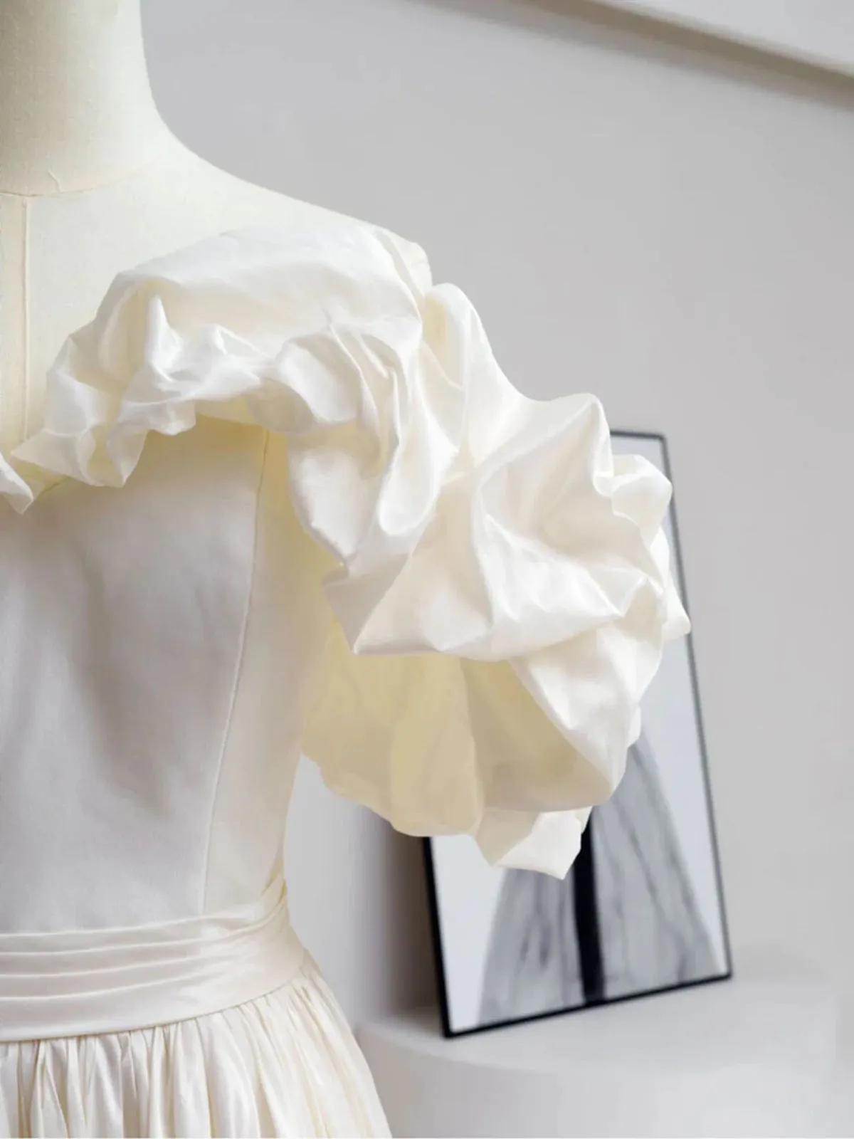 Off the Shoulder Ivory Taffeta Prom Dresses, Ivory Long Formal Evening Dresses