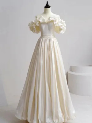 Off the Shoulder Ivory Taffeta Prom Dresses, Ivory Long Formal Evening Dresses