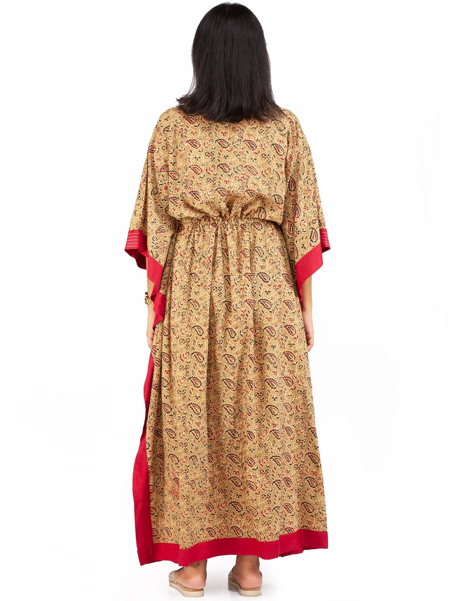 Olive Green Red Black Ajrakh Hand Block Printed Kaftan - K1471F1609