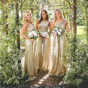 One Shoulder Sequin Bridesmaid Dresses, Shinning Gold Bridesmaid Dresses,Cheap Bridesmaid Dresses,WGY0265