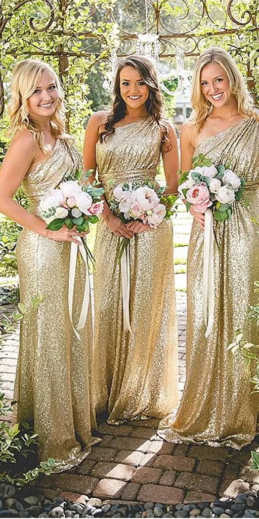 One Shoulder Sequin Bridesmaid Dresses, Shinning Gold Bridesmaid Dresses,Cheap Bridesmaid Dresses,WGY0265