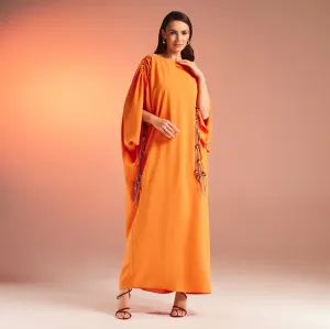 Orange Long Sleeve Crepe Kaftan
