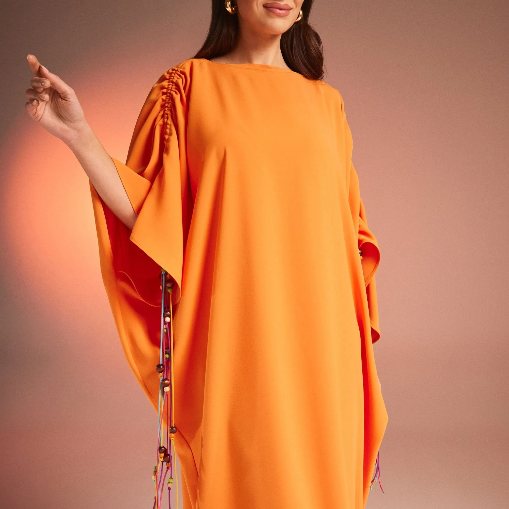 Orange Long Sleeve Crepe Kaftan