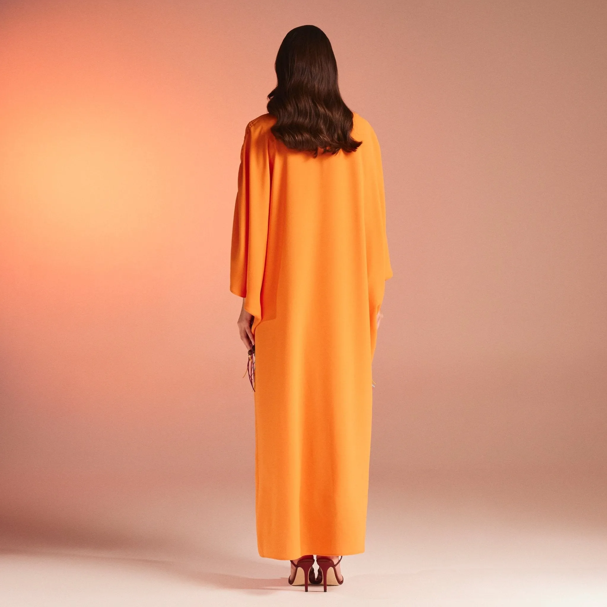 Orange Long Sleeve Crepe Kaftan