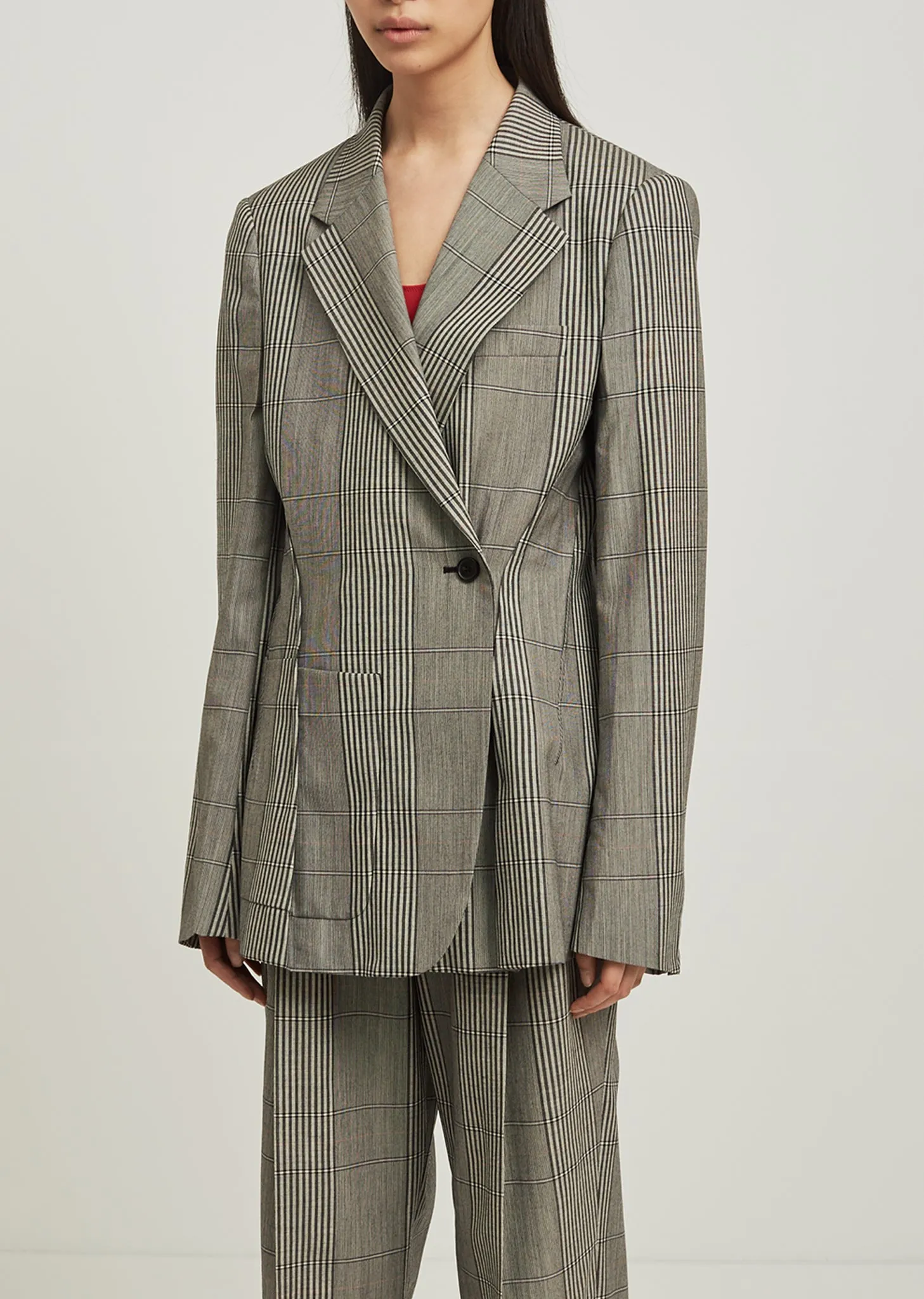 Over Check Wool Blazer