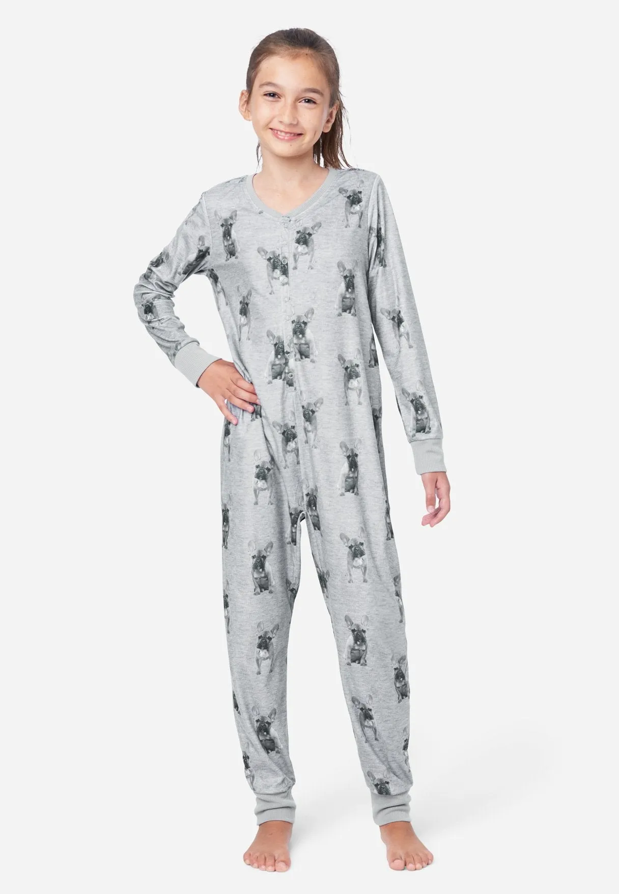 Patterned Button-Front Footless Pajamas