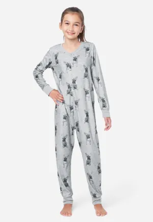 Patterned Button-Front Footless Pajamas