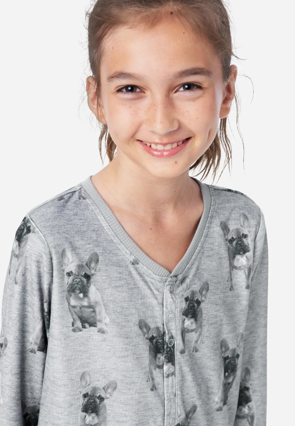 Patterned Button-Front Footless Pajamas