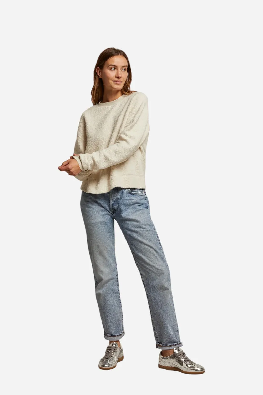 Perfect White Tee Mayer Reverse Fleece Crewneck in Oatmeal
