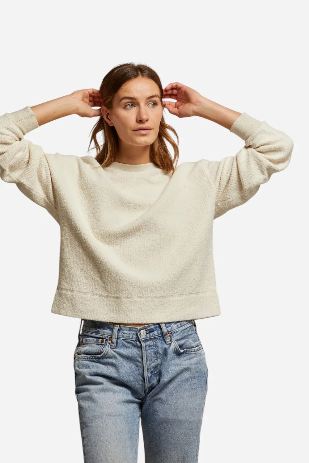 Perfect White Tee Mayer Reverse Fleece Crewneck in Oatmeal