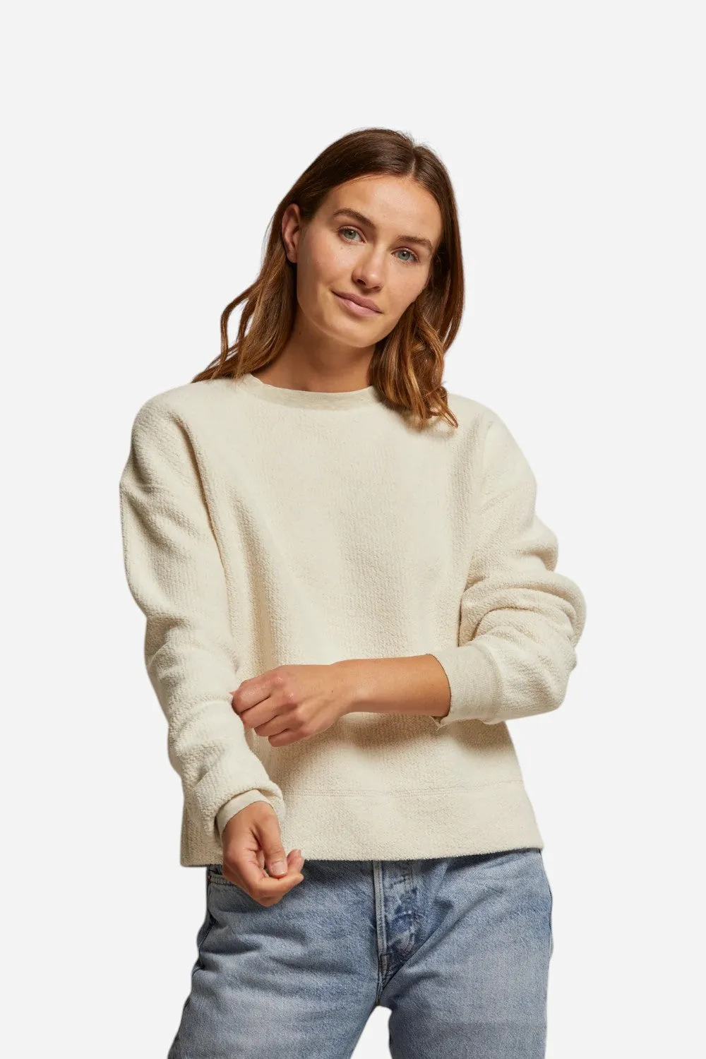 Perfect White Tee Mayer Reverse Fleece Crewneck in Oatmeal